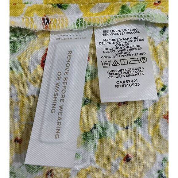 Ann Taylor womens size 4 linen viscose midi flare yellow green floral skirt - Picture 7 of 7